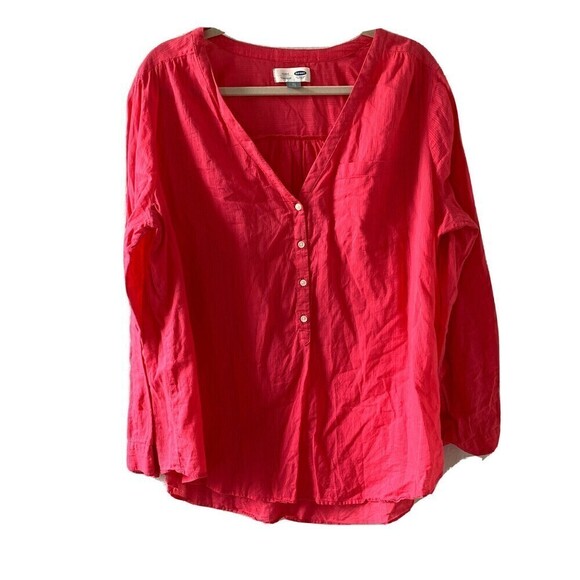 Old Navy Womens Size XL Pink Stripe V Neck Button Up Blouse - Picture 1 of 5
